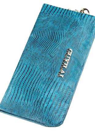 Кошелек женский кожаный с тиснением Guxilai 18966 Синий, Синий