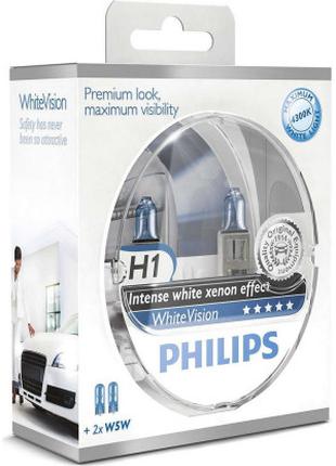 Лампа галогенная Philips H1 WhiteVision +60% (12258WHVSM) 2 шт.