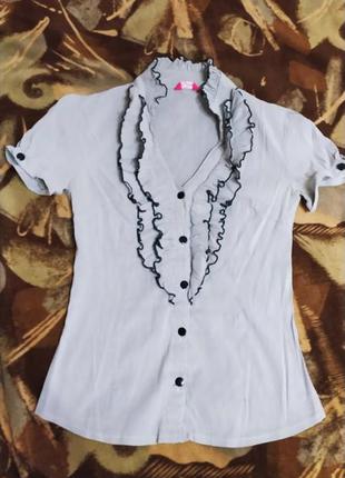 Рубашка блузка серая с рюшечками glem