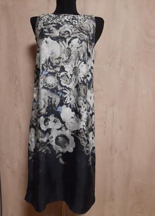 Шелк платье-футляр с цветочным фотопринтом