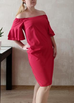 Красное платье с воланами на рукавах, р.xl