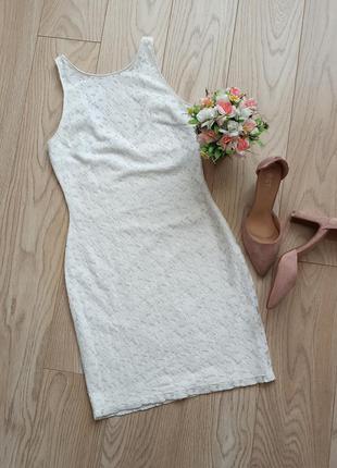 Белое гипюровое платье футляр, xs