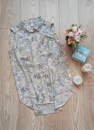 Легкая шифоновая блуза в цветы, удлиненная, р.l