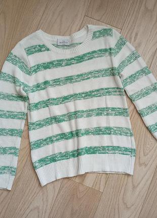 Белый свитер в зеленую полоску, s-m