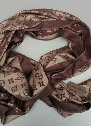 Louis vuitton шарф жіночий шерсть / шовк коричнево-бежевий
