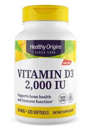 Витамин D3, Vitamin D3 2000IU, Healthy Origins, 120 желатиновы...