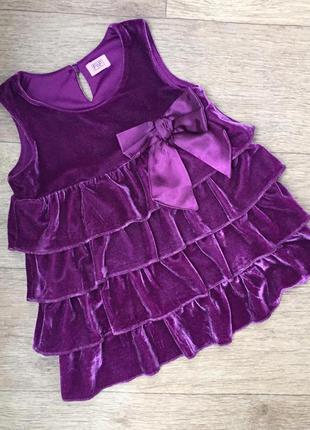 Бархатное велюровое фиолетовое платье на девочку 3-4 года 104 см