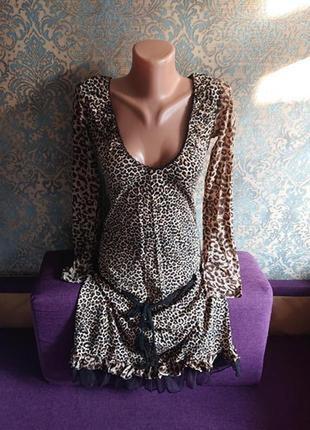 Женское леопардовое платье с поясом р.м/l