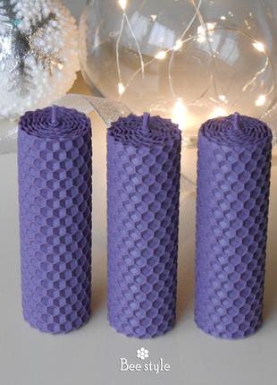 Набір з 3 воскових свічок 10*3см💫 фіолетові свічки із вощини