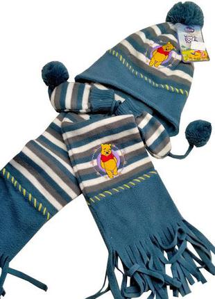 Детский комплект винни пух шапка+шарф+рукавички 3-6 мес