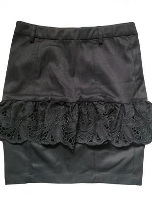 Черная  школьная однотонная юбка timole  с воланом 122, 130 см...