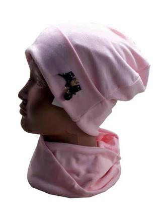 Комплект шапка и хомут для девочек "совушки" 50-52 (4-7  лет)