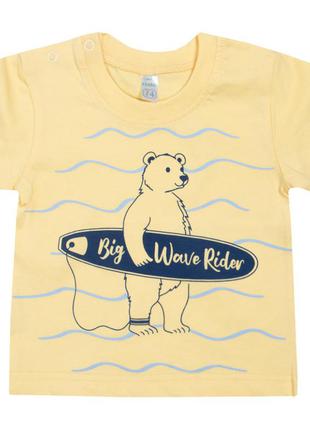 Детская ясельная футболка для мальчика мишка-сёрфер 74 см