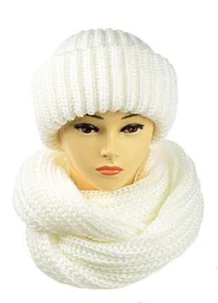 Жіночий зимовий набір шапка і хомут "брбара" білий