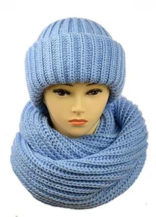 Жіночий зимовий набір шапка і хомут "брбара"голубий