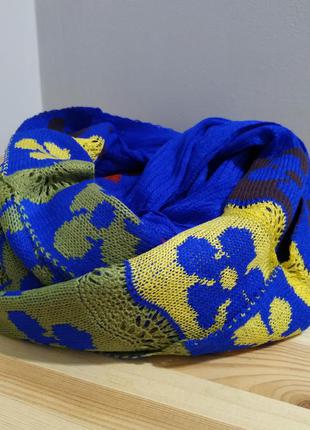Новый шерстяной шарф длинный теплый синий шарфик шаль шерсть ц...