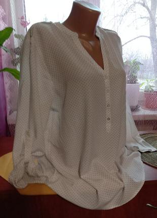 Esprit нежная блуза рубашка в горошек с подкатом рукава 46-48р