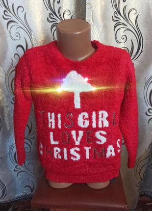 Новорічний светр травичка з гірляндою для дівчинки george