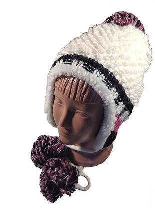 Детская зимняя шапка ушанка с бубоном на девочку 50-54