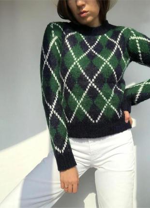 Преппі светр в ромби шерстяний зелений пантон тренд