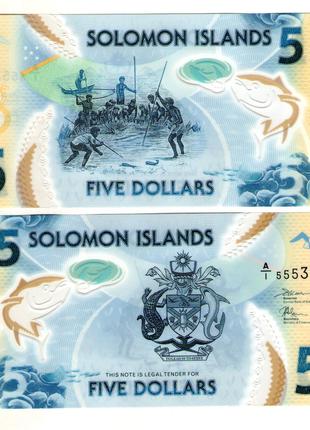 Соломоновы острова 5 долларов 2019 пластик состояние UNS №120