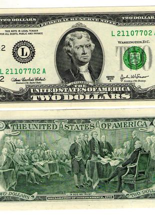 Банкнота США 2 доллара состояние UNS