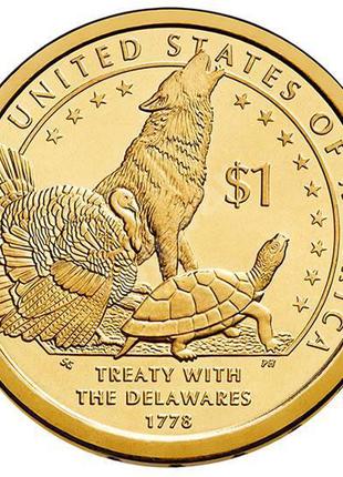 США 1 доллар 2013, Сакагавея Договор с делаварами (зоопарк)