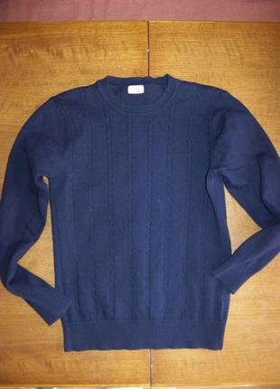 Синяя классическая вязаная кофта - пуловер котоновая 150 см 10...