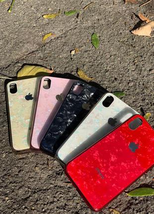 Мраморный стеклянный чехол shell glass case iphone