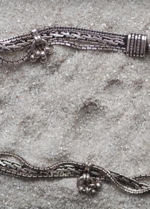 Традиционный этно индийский браслет на ногу. Серебро трайбл