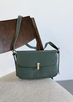 Зелёная сумка на плечо, сумка багет, сумка кроссбоди