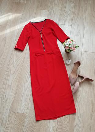 Червоне плаття футляр нижче коліна, міді, XS