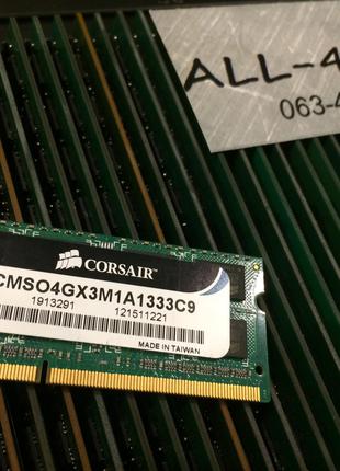 Оперативна пам`ять Corsair DDR3 4GB SO-DIMM PC3 10600S 1333mHz...