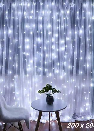Гірлянда штора водоспад Curtain-Lights 200 LED 2х2м White