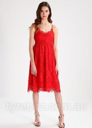 Шикарна червоне мереживна сукня нижче коліна, міді, M-L
