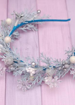 Новогодний обруч ободок голубой со снежинками