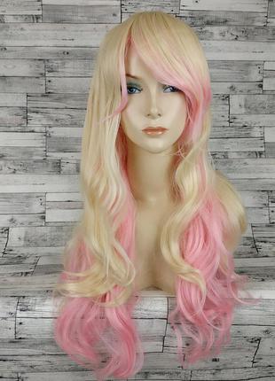 7731 парик волнистый блонд с розовым длинный