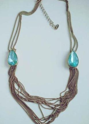 Винтажное  ожерелье, колье   с  двумя крупными голубыми камнями
