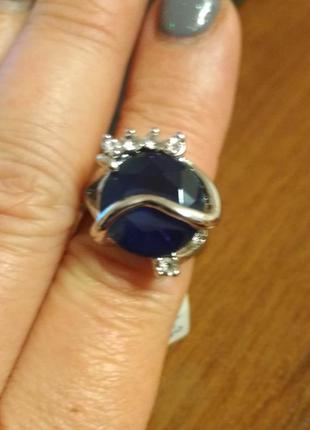 Кольцо с синим камнем, размер 18