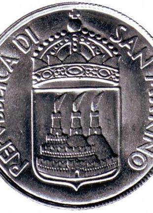 Пеликан. Монета 2 лиры. 1973 год, Сан-Марино. UNC