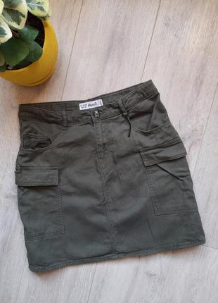 Юбка коттоновая джинсовая хаки защитный цвет denim co 13-14 лет