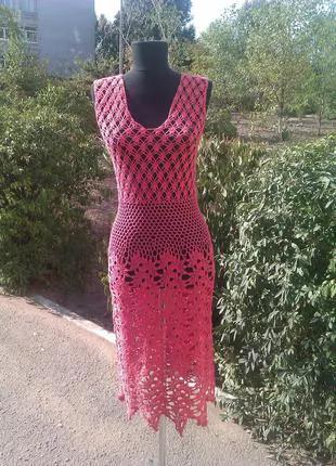 Вязаное крючком терракотовое платье
