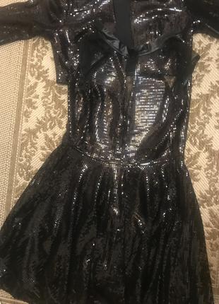 Вечернее платье-чешуя пайетка с болеро 42-44 черное