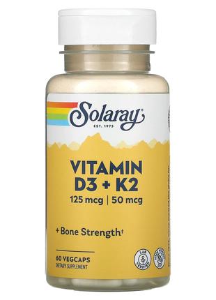 Solaray, витамины D3 и K2, без сои, 60 растительных капсул,дие...