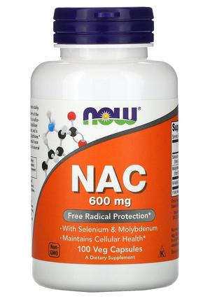 Now Foods, NAC (N-ацетилцистеин), 600 мг, 100 растительных кап...