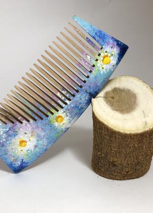 Гребень деревянный для волос расписной ′Цветы′