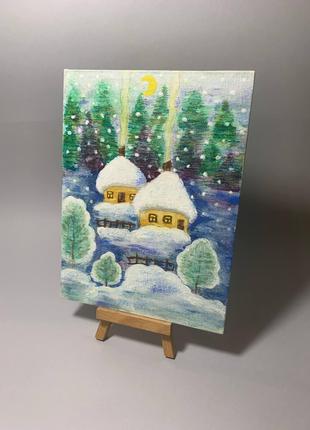 Картина акрилом ′Зимний домик", Живопись, Уникальные картины, ...