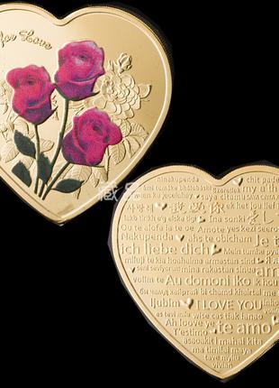 Монета в форме Сердца с розами, влюбленным, на свадьбу, памятн...