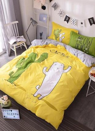 Ліжко полуторне КІТ і КАКТУС / колір-жовтий. Полуторний компле...
