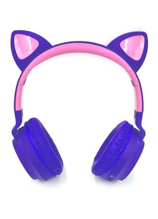 Наушники Bluetooth со светящимися ушками, микрофон, цвет фиоле...